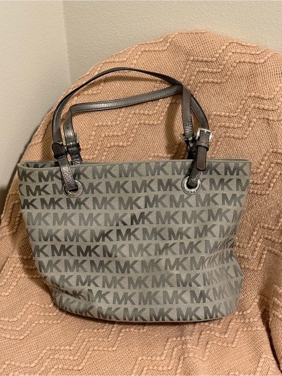 Michael Kors Handbags - Michael Kors Gray MK Logo Tote with Metallic Handles